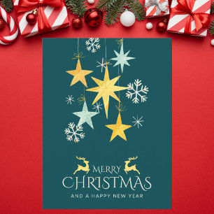 Postal Navidades de estrellas amarillas y verdes