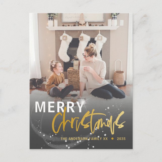 Postal Navidades de Faux Gold Script de la estrella de na (Anverso)