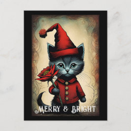 Postal Navidades de Flores de Santa Black Cute Kitty
