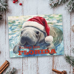 Postal Navidades de Florida Manatee Watercolor<br><div class="desc">Este diseño puede ser personalizado en el área proporcionada cambiando la foto y/o el texto. O puede personalizarse haciendo clic en Personalizar esta plantilla y, a continuación, eligiendo la opción de hacer clic en el personalizar y eliminando o cambiando el color del fondo, agregando texto, cambiando el color o estilo...</div>