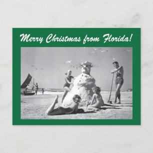 Postal Navidades de Florida Vintage Beach Snowman Photo