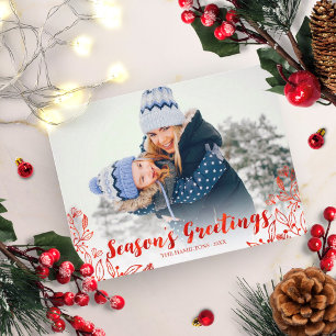 Postal Navidades de Foliage de Invierno Cute Red Script