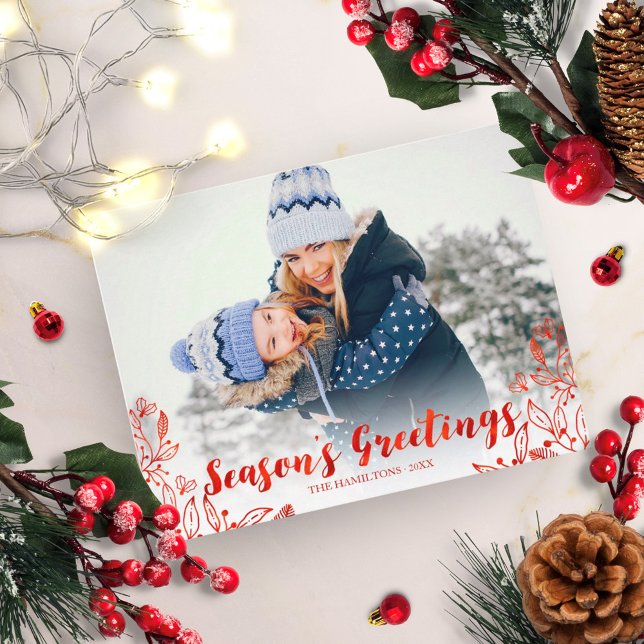 Postal Navidades de Foliage de Invierno Cute Red Script (Subido por el creador)