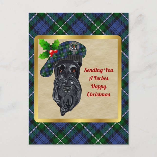 Postal Navidades de Forbes Clan Badge y Tartan (Anverso)