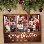 Postal Navidades de foto de Brussel Rústica Madera 3<br><div class="desc">Guión de pincel moderno Madera rústica 3 Foto de la familia de fotos Maravillosa tarjeta navideña navideña</div>