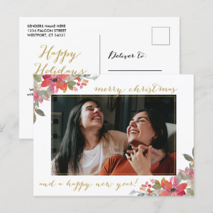 Postal Navidades de fotografía acuarela floral