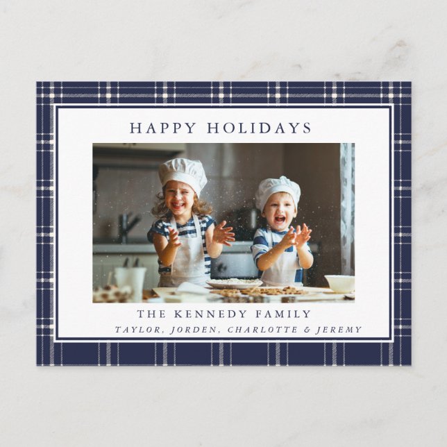 Postal Navidades de fotografía de la familia Rustic Blue  (Anverso)