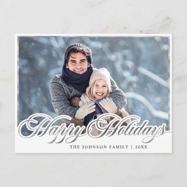 Postal Navidades de fotografía de vacaciones de plata mod (Anverso)
