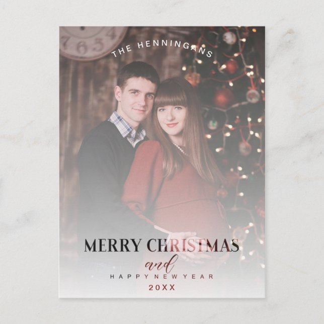 Postal Navidades de fotografía familiares con efecto de t (Anverso)