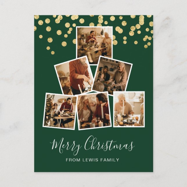 Postal Navidades de fotografía modernos poscarta verde (Anverso)