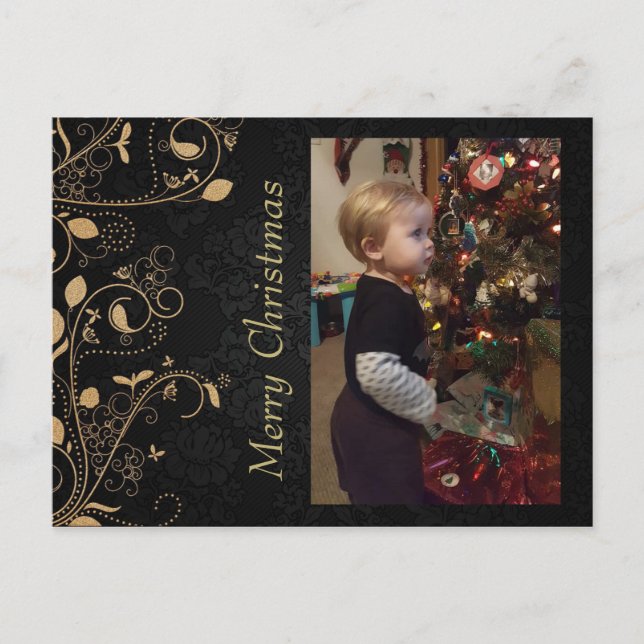 Postal Navidades de fotografía personalizados en negro y  (Anverso)