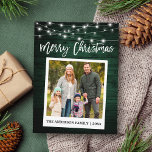 Postal Navidades de fotos de cámara instantánea con guión<br><div class="desc">Guión de pincel moderno,  foto al estilo de la cámara instantáneo con tarjeta postal navideña - Madera verde rústica</div>