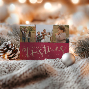 Postal Navidades de Fotos de Faux Gold y Red de Navidad d