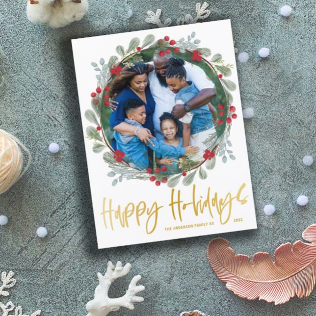 Postal Navidades de fotos de Happy Holidays Faux Gold (Subido por el creador)