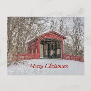 Postal Navidades de fotos de la Nieve Roja del puente cub