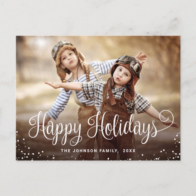 Postal Navidades de fotos de vacaciones felices y moderna (Anverso)