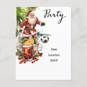 Postal Navidades de fútbol con Santa Claus jugando al bal