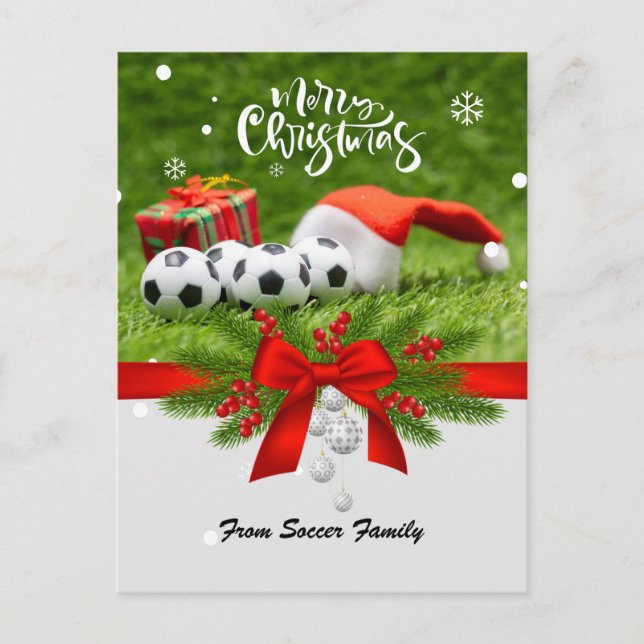 Postal Navidades de fútbol festejan con cinta roja de som (Anverso)