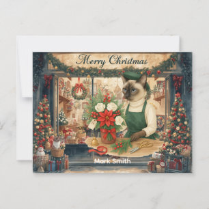 Postal Navidades de gato florecen en una tienda de florís