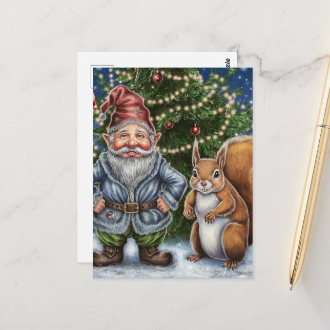 Postal Navidades de Gnome y Squirrel divertidos (Anverso/Reverso In Situ)