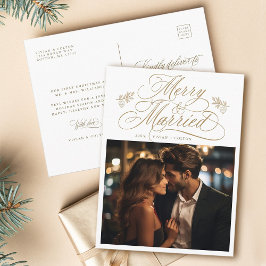 Postal Navidades de Gold Merry y casados con recién casad