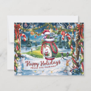Postal Navidades de golf con bolso de golf en verde