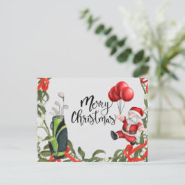 Postal Navidades de golf con Santa Claus jugando golf