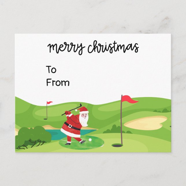 Postal Navidades de golf con Santa Claus para divertidos  (Anverso)