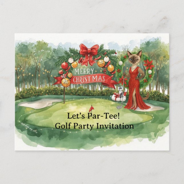 Postal Navidades de golf Fiesta en poner verde (Anverso)