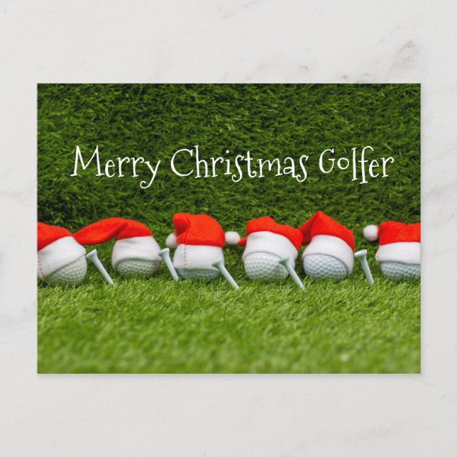 Postal Navidades de golf gorra con balón de golf y sombre (Anverso)