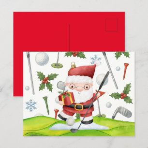 Postal Navidades de golf Santa Claus GOLFING