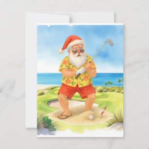 Postal Navidades de golf Tiempo de verano Santa Claus Gol