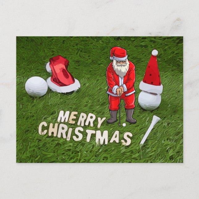 Postal Navidades de golf Vacaciones y pelota de golf Sant (Anverso)
