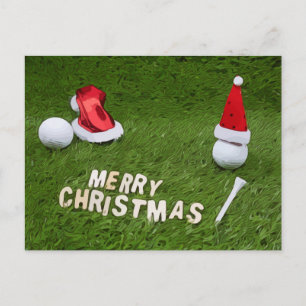 Postal Navidades de golf Vacaciones y pelota de golf y Sa