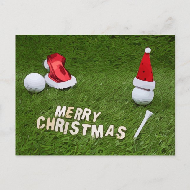 Postal Navidades de golf Vacaciones y pelota de golf y Sa (Anverso)