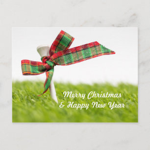 Postal Navidades de golf y Año Nuevo con pino y pelota de