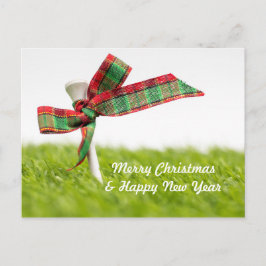 Postal Navidades de golf y Año Nuevo con pino y pelota de