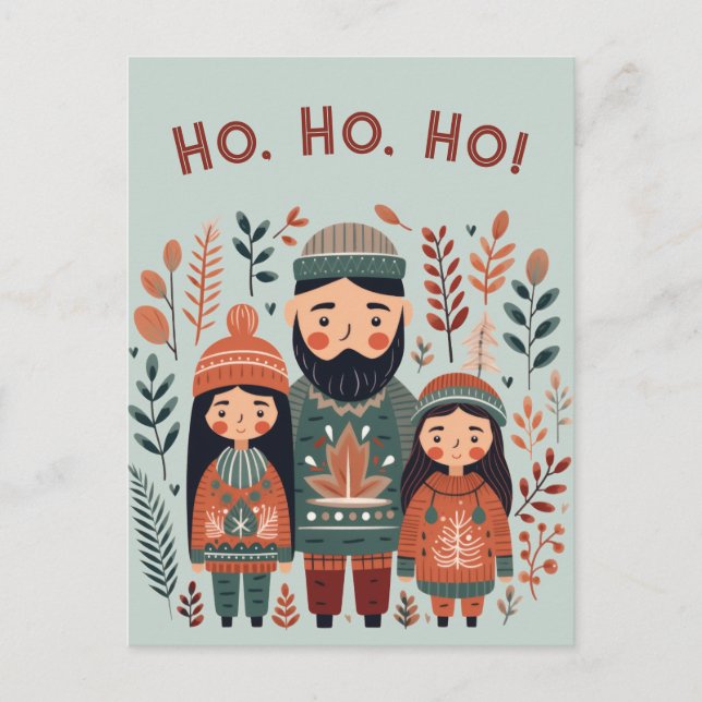 Postal Navidades de Higge Familia Escandinava Acogedora (Anverso)