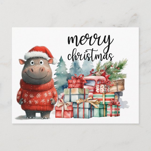 Postal Navidades de Hippo para amantes de los animales (Anverso)