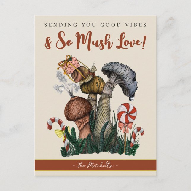 Postal Navidades de hongos mágicos de cereza de caracol f (Anverso)