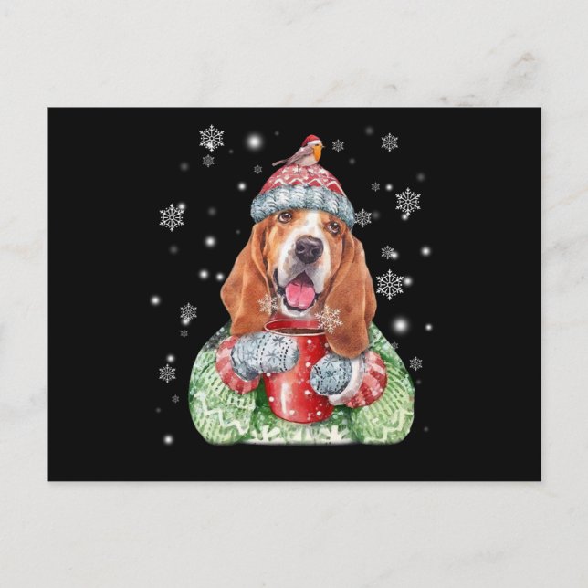 Postal Navidades de invierno cálidos de Basset Hound (Anverso)
