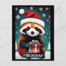 Postal Navidades de invierno de Cute Santa Red Panda Snow