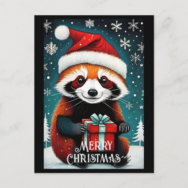 Postal Navidades de invierno de Cute Santa Red Panda Snow (Anverso)