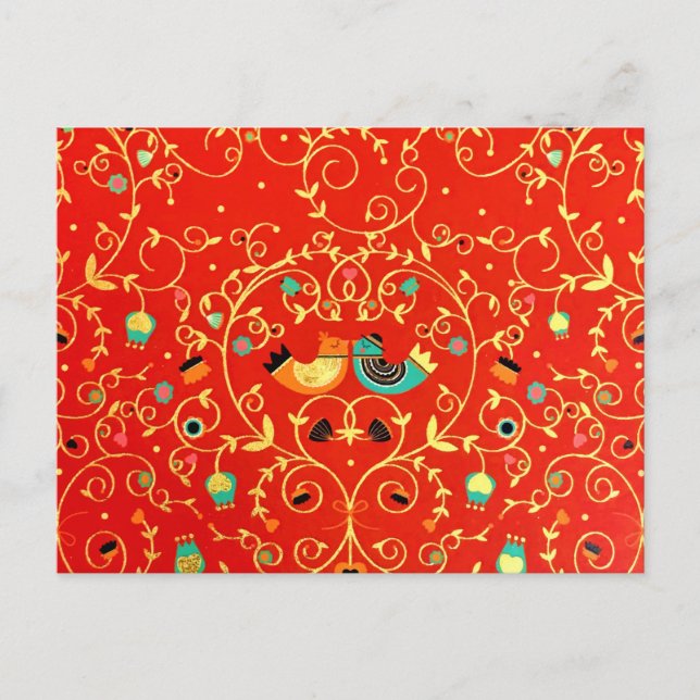 Postal Navidades de invierno de la Pareja de Aves Doradas (Anverso)