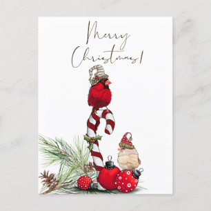 Postal Navidades de invierno del Cardenal Rojo Bird Water