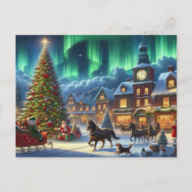 Postal Navidades de invierno Village Aurora Borealis Pint (Anverso)