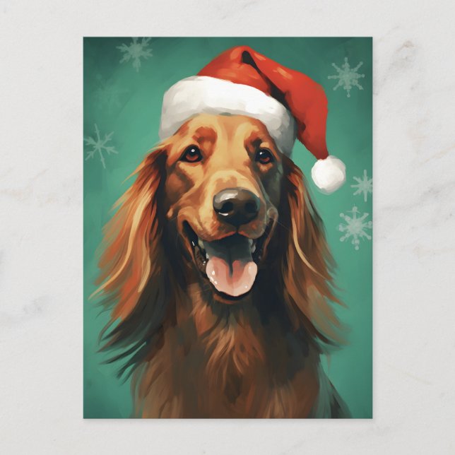 Postal Navidades de Irish Setter pinchan obras de arte (Anverso)