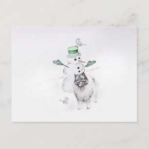 Postal Navidades de Keeshond Snowman pinta arte de perro