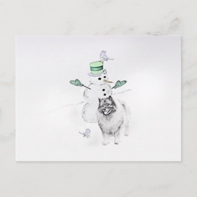 Postal Navidades de Keeshond Snowman pinta arte de perro (Anverso)