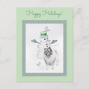 Postal Navidades de Keeshond Snowman pinta arte de perro